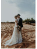 Cap Sleeves Ivory Lace Tulle V Back Outdoor Wedding Dress